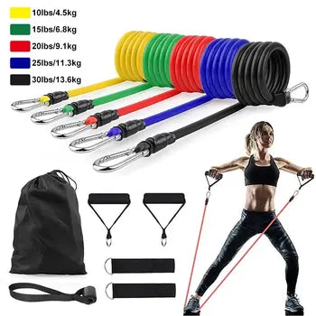 SuperKit 11 Piezas | Combo Bandas Elásticas Tubulares + Azas + Tobillera + Ancla + Tula de Carga
